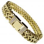 Gold PVD Stainless Steel Bracelet with Micro Pave In Lock